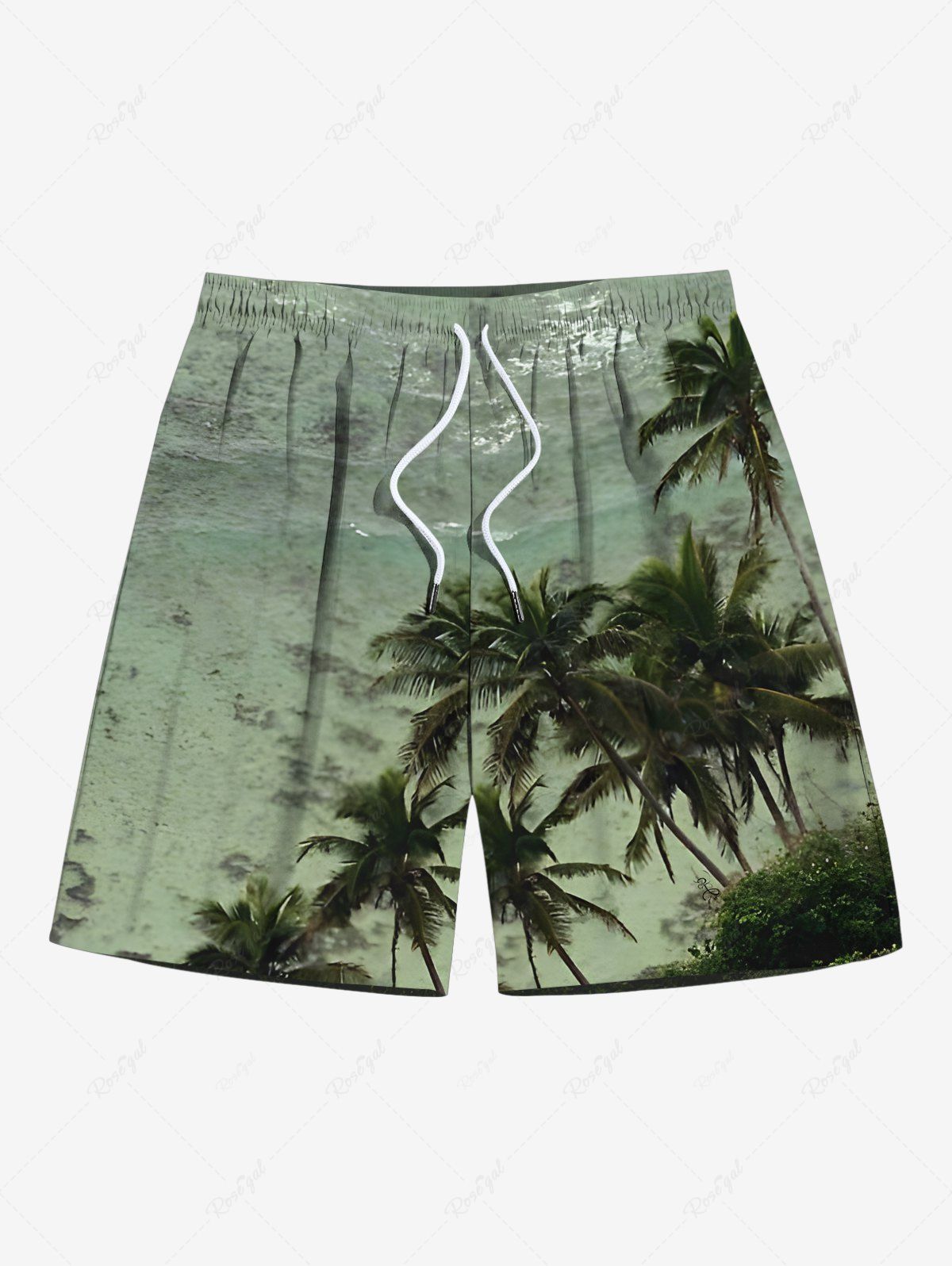 Shop Plus Size Coconut Tree Sea Waves Print Hawaii Drawstring Beach Shorts For Men  
