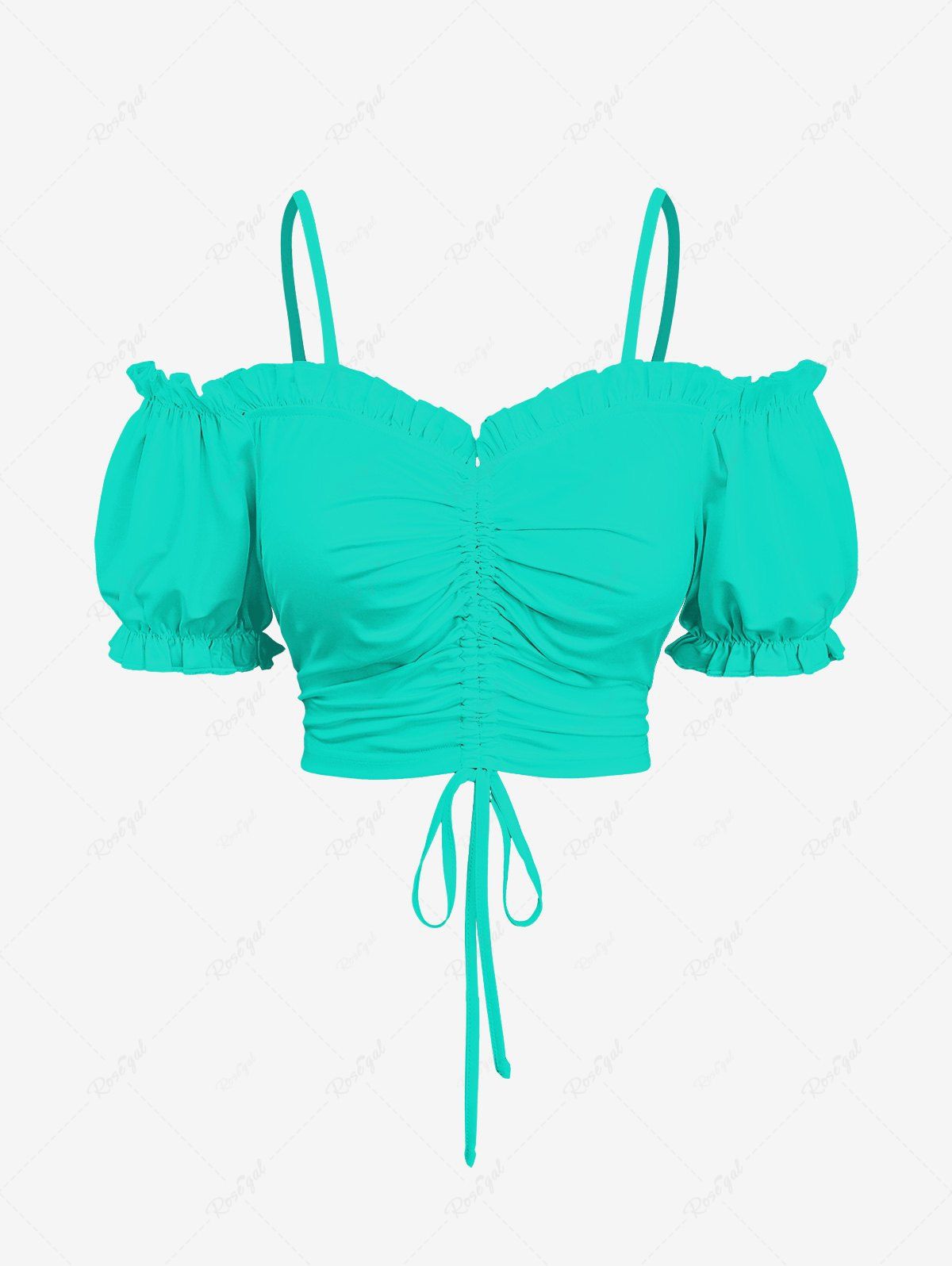 Online Plus Size Cinched Ruched Ruffles Cold Shoulder Cami Top  