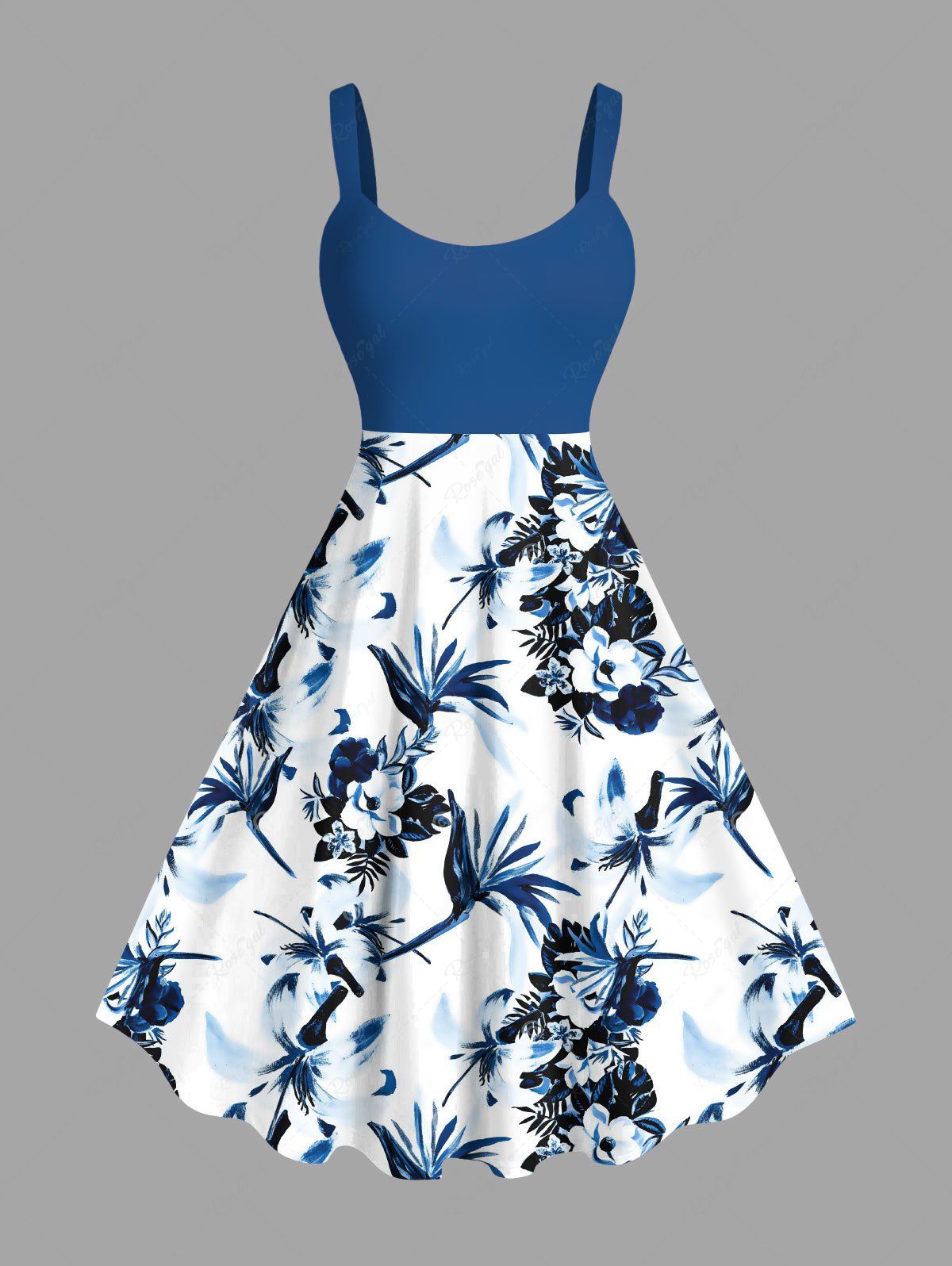 Online Plus Size Flowers Birds Print Hawaii Tank Dress  