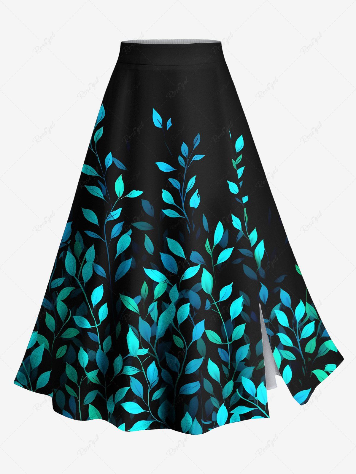 Affordable Plus Size Vine Leaf Print Split Hawaii Skirt  
