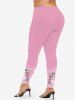 Ribbed Solid Crisscross Surplice Belted Top and Snowman Glitter Sparkling Paint Drop Print Leggings Plus Size Outfit -  