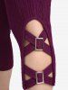 Cherry Print Lace-up Surplice Lace Trim Tank Top and Braided Pockets Capri Leggings Plus Size Outfit -  