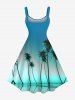 Tenue de plage hawaïenne assortie grande taille à imprimé ombré cocotier pour couples - Vert 