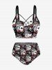 Tenue de plage hawaïenne assortie grande taille avec jetons de casino et imprimé tête de mort pour couples - Noir 
