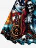 Skull Anchor Rudder Ghost Patriotic American Flag Cruise Print Plus Size Matching Outfit For Couples -  