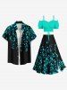 Vine Leaf Print Plus Size Matching Hawaii Beach Outfit For Couples -  