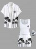 Matching Hawaii Shirt and Romper Plus Size Beach Outfit Coconut Tree Sun Printed for Couples -  