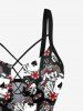 Plus Size Poker Skull Print Lace Up Panel Hawaii Tankini Swimsuit -  