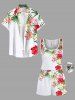 Plus Size Tropical Leaf Hibiscus Flowers Print Cinched Hawaii Romper -  