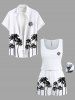 Plus Size Coconut Tree Sun Print Cinched Hawaii Romper -  