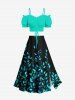 Plus Size Vine Leaf Print Split Hawaii Skirt -  