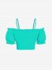 Plus Size Cinched Ruched Ruffles Cold Shoulder Cami Top -  