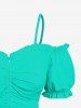 Plus Size Cinched Ruched Ruffles Cold Shoulder Cami Top -  