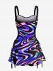 Colorful Ocean Currents Print Lace Up Hawaii Tank Dress -  