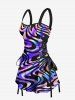Colorful Ocean Currents Print Lace Up Hawaii Tank Dress -  