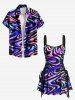 Colorful Ocean Currents Print Lace Up Hawaii Tank Dress -  