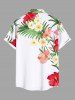 Chemise hawaïenne grande taille pour homme, imprimée de fleurs d'hibiscus et de feuilles tropicales, avec boutons et poche. - Blanc 6XL
