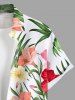 Chemise hawaïenne grande taille pour homme, imprimée de fleurs d'hibiscus et de feuilles tropicales, avec boutons et poche. - Blanc 6XL