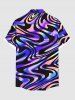 Plus Size Colorful Ocean Currents Print Buttons Pocket Hawaii Shirt For Men -  