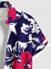 Plus Size Tropical Leaf Hibiscus Flowers Print Buttons Pocket Hawaii Shirt For Men -  