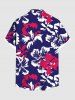 Plus Size Tropical Leaf Hibiscus Flowers Print Buttons Pocket Hawaii Shirt For Men -  