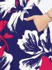 Plus Size Tropical Leaf Hibiscus Flowers Print Split Hawaii Midi Dress -  