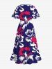 Plus Size Tropical Leaf Hibiscus Flowers Print Split Hawaii Midi Dress -  