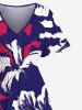 Plus Size Tropical Leaf Hibiscus Flowers Print Split Hawaii Midi Dress -  