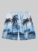 Plus Size Coconut Tree Sea Plane Print Hawaii Drawstring Beach Shorts For Men -  