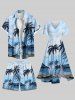 Plus Size Coconut Tree Sea Plane Print Hawaii Drawstring Beach Shorts For Men -  