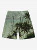 Plus Size Coconut Tree Sea Waves Print Hawaii Drawstring Beach Shorts For Men -  