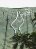 Plus Size Coconut Tree Sea Waves Print Hawaii Drawstring Beach Shorts For Men -  