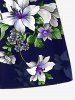 Plus Size Lily Flower Leaves Print Hawaii Drawstring Beach Shorts For Men -  