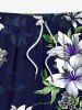 Plus Size Lily Flower Leaves Print Hawaii Drawstring Beach Shorts For Men -  
