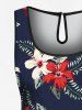 Combinaison hawaïenne cintrée grande taille à imprimé feuilles tropicales et fleurs d'hibiscus - Bleu profond 2X