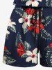 Combinaison hawaïenne cintrée grande taille à imprimé feuilles tropicales et fleurs d'hibiscus - Bleu profond 2X