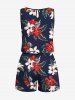 Combinaison hawaïenne cintrée grande taille à imprimé feuilles tropicales et fleurs d'hibiscus - Bleu profond 2X