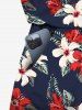 Combinaison hawaïenne cintrée grande taille à imprimé feuilles tropicales et fleurs d'hibiscus - Bleu profond 2X