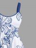 Plus Size Hand-painted Stick Figure Coconut Tree Print Hawaii A Line Tank Dress -  