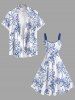 Plus Size Hand-painted Stick Figure Coconut Tree Print Hawaii A Line Tank Dress -  