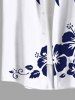 Plus Size Coconut Tree Hibiscus Flower Two Tone Print Hawaii Button Pocket Shirt For Men -  