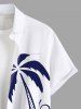 Plus Size Coconut Tree Hibiscus Flower Two Tone Print Hawaii Button Pocket Shirt For Men -  