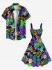 Plus Size Colorful Ombre Tropical Leaf Flower Bird Print Hawaii A Line Tank Dress -  