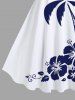 Robe débardeur hawaïenne trapèze grande taille à imprimé bicolore, motif cocotier et fleurs d'hibiscus - Blanc XXS