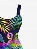Plus Size Colorful Ombre Tropical Leaf Flower Bird Print Hawaii A Line Tank Dress -  