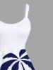 Plus Size Coconut Tree Hibiscus Floral Two Tone Print Hawaii A Line Tank Dress -  