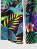Chemise hawaïenne à boutons et poches pour homme, grande taille, motif feuilles tropicales colorées ombrées, imprimé oiseaux et fleurs - Noir XL