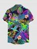 Plus Size Colorful Ombre Tropical Leaf Flower Bird Print Hawaii Button Pocket Shirt For Men -  