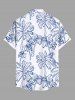 Plus Size Hand-painted Stick Figure Coconut Tree Print Hawaii Button Pocket Shirt For Men -  