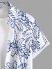 Plus Size Hand-painted Stick Figure Coconut Tree Print Hawaii Button Pocket Shirt For Men -  